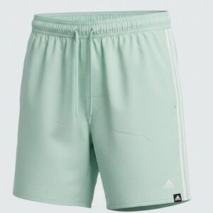 Adidas Swim Trunks Mens Large Mint Green 3-Stripe Drawstring Pockets Athletic
